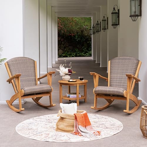 Cambridge Casual Auburn Padded Upholstered Outdoor Rocking Chair Natural Teak All-Weather Wicker
