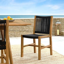 Modway Vienna Outdoor Patio Teak and Rope Armless Dining Chair Set of 2 in Natural Black – Woven Rope Side Chairs – Teak Outdoor Dining Chairs – Weather-Resistant Deck Chairs