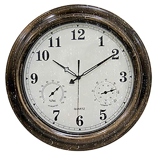 BTZHY Wall Clock,Large Waterproof Outdoor Clock Garden Vintage Silent Outdoor with Thermometer and Hygrometer Combo 18 inch Outdoor Clocks Metal Outside Clocks