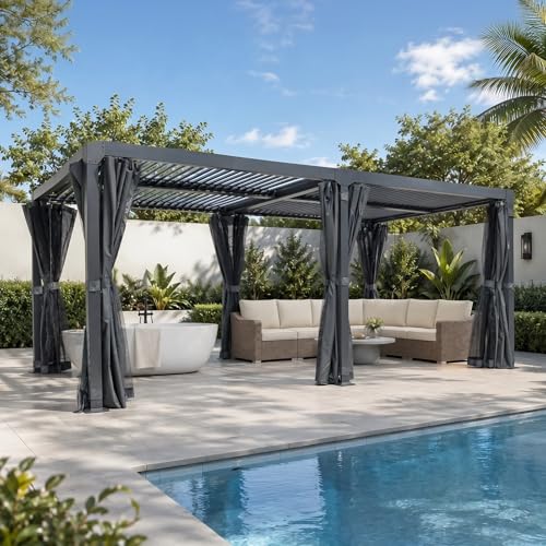 AURESTEAD 10x20 FT Louvered Pergola, Adjustable Aluminum