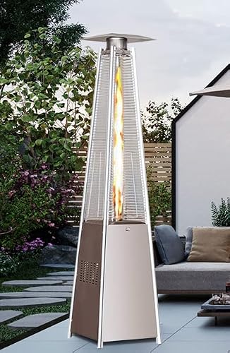 48,000 BTU Outdoor Patio Heater – 360° All-Round Heat, Triple Safety Protection, Detachable Wheels & Protective Cover | Propane Pyramid Heater for Commercial/Residential Patio, Garden, Poolside