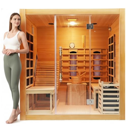 2 or 3 People Indoor Hybrid Hemlock Sauna with Recliner for Home , 220v/30A