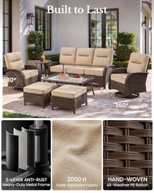 PONDET 10-Piece Patio Furniture Set Swivel Chairs with 6" Thick Cushions