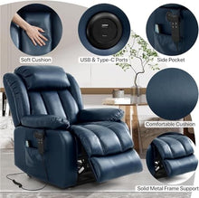 HTERWQEA Dark Blue Power Lift Recliner Chair with Massage Heat