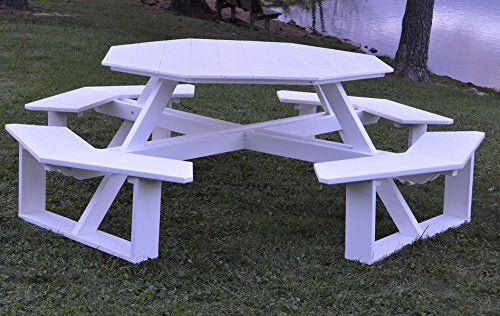 A&L Furniture 54" Amish-Made Octagonal Poly Walk-in Picnic Table with Benches, White