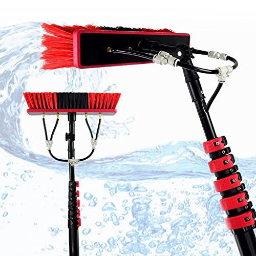 12-36ft Window Cleaning Pole, Water Fed Telescopic Brush, Extendable Photovoltaic Panel Cleaning Brushes, Solar Panel Cleaning Brush Can Spray Water,18ft/5.4m-35cmBrushhead