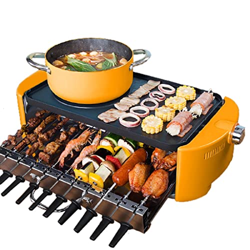 Hotpot Automatic Rotating Skewers Machine Multi-function Hot Pot Barbecue Integrated Non-stick Coating Shabu-shabu Skewers Machine barbecue (Color : Orange)
