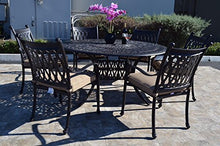Patioland Grand Tuscany Outdoor Patio 7pc Dining Set 60" Dark Bronze Color Cast Aluminum (Sunbrella Sesame Cushions)