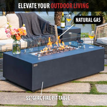 AMS 55" Rectangular Concrete Natural Gas Fire Pit Table (Wavy Dark Gray)