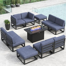 LayinSun Large Aluminum Patio Furniture Set with Fire Pit Table