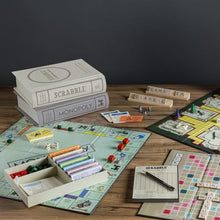 WS Game Company Vintage Bookshelf Board Games Collection Modern Burlap