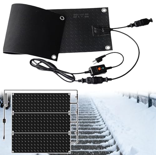 Electric Snow Melting Mat，Heated Mats for Winter Snow Removal with 6 ft Power Cord, 2 in/h Ice Melting Speed, for Stairs, Decks, Sidewalks, and Residential/Industrial Use 10x48in(25.4x122cm)-3pcs
