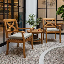 Cambridge Casual Harbor 3-Piece Teak Wood Outdoor Patio Bistro Chat Set, Side Table and 2 Patio Chairs for Garden, Balcony, Backyard and Poolside, Beige Cushion/Teak Wood