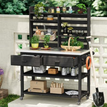 64.9" H Outdoor Potting Bench Table with Lockable Wheels