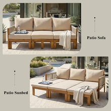 Merax Outdoor Daybed, Acacia Wood 3-Seat Patio Sofa Bed with Waterproof Cushions and Rope Woven Arms, Convertible Sleeper Couch with Pull-Out Function for Poolside, Backyard, Garden