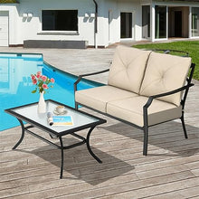 2 PCS Patio Loveseat With Coffee Table Outdoor Sofa Bench With Cushions