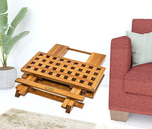 HomeRoots 19" Brown Solid Teak Wood Square Indoor Outdoor Folding End Table