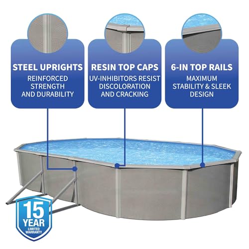 Blue Wave Belize 18x33 Oval 52" Deep Swimming Pool Package Metallic