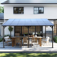 Roomfitters 10x14 Ft Outdoor Pergola Gazebo, Wall-Mounted Lean to Metal Awning Gazebo with Hardtop Roof, Heavy Duty Carport Canopy Shelter for Patio, Gray