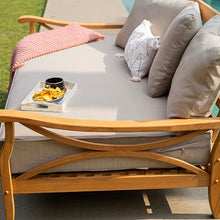Cambridge Casual Haley Teak Wood Outdoor Sofa Daybed with Beige Cushion, 3-Seater Daybed with Removable Cover Cushion, 750 LBS, Sofa Daybed Perfect for Sunroom, Backyard, Poolside, or Porch