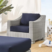 America Luxury - Outdoor Rattan Lounge Chair and Ottoman Set, Modern Patio Furniture Blue