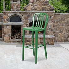 Flash Furniture Gael Commercial Grade 2 Pack 30" High Green Metal Indoor-Outdoor Barstool with Vertical Slat Back