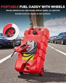 15-Gallon Portable Gas Can on Wheels, Manual Siphon Transfer Pump