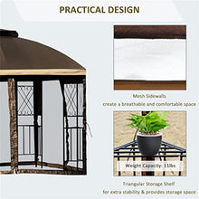 10' X Outdoor Patio Gazebo Canopy with Tier Roof, Removable Mesh Curtains, Display Shelves, Brown(E)