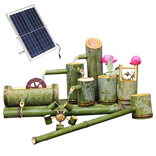 GenSDH Solar Water Fountain for The Garden Solar Powered Bamboo Pipe Flowing Water Decoration, Pumping Truck, Landscape Without Plug-in, Landscape Stone Crafts, 100Cm/39.4 in,90cm/35.4 in