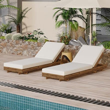 Christopher Knight Home Habers Acacia Wood Chaise Lounge Chair Outdoor Set of 2, Adjustable Backrest Sun Lounger Recliner, Patio Outdoor Chaise Lounge with 4" Thick Water-Resistant Cushion,Teak+Cream