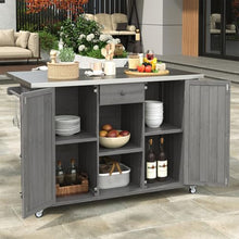 YATON 52" Outdoor Kitchen Island Grill Cart with Stainless Steel Foldable Top, Rolling BBQ Prep Table with Storage Cabinet, Drawer, Spice Racks & Lockable Wheels for Patio Backyard Cooking,Gray