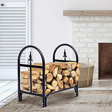 EliteBloom Heavy Duty Black Finish Wrought Iron Fireplace Firewood Log Rack 58 X 35 X 58 cm Small Wood Holder Rack for Stove/Fire Pit Indoor Use,
