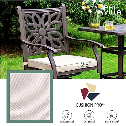 PHI VILLA Patio Furniture Set 3Pcs Cast Aluminum High Top Table & Swivel Bar Stools with Cushion Rero Brown-set