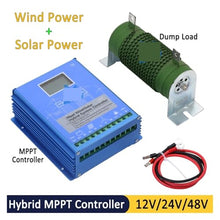 Solar Charge Controller, 5KW 8KW 10KW 15KW 12V 24V 48V Hybrid Wind Power Solar Charge Controller MPPT Regulator for Turbine PV Charging Battery(Wind 3KW Solar 1KW,Blue_24V 48V)