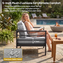 Kiss the Water 3 Seats Aluminum Outdoor Patio Sofa Set, All Weather Rust-Proof Metal Patio Couch, Modern Outdoor Furniture for Backyard Porch Garden, 5" Thick Waterproof Olefin Cushions, Light Grey