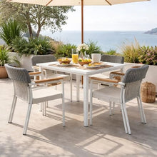 Benjara Shia 22 Inch 4 Side Chair and 2 Armchair Set, Crisp Aluminum Frames, White and Gray