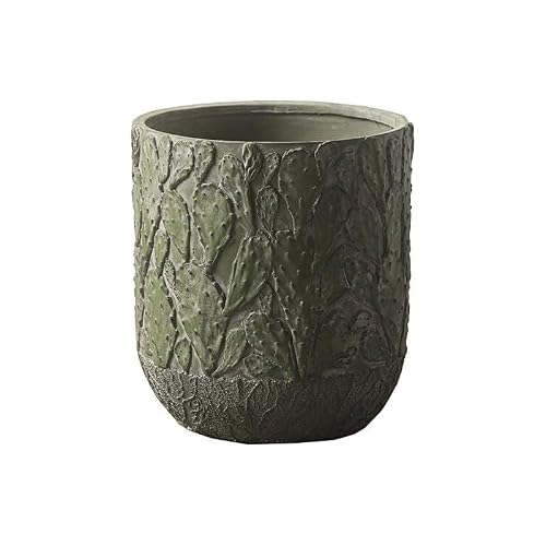 LIAN16PENG Flower Pot Green Round Large Calibre Flower Pot Concrete Planter with Cactus Pattern Plants Container for Entryways Gardens and Patios Plant Pot Indoor