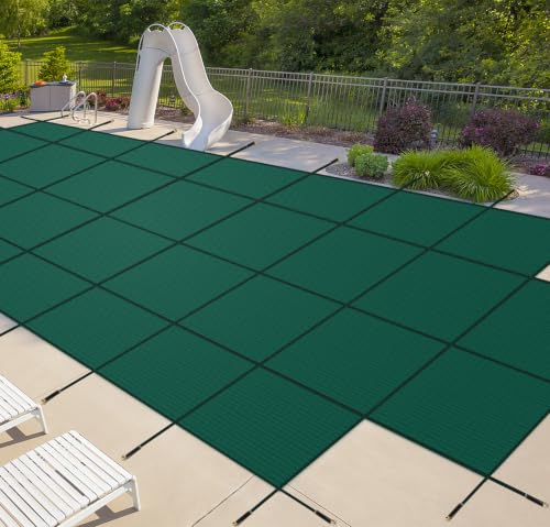iCOVER Inground Pool Safety Cover, Fits 16x32ft Rectangular Pools with 4x8ft Center End Step, Winter Pool Covers for Inground Pools, Safety Pool Covers, Triple Stitched High Strength, Green