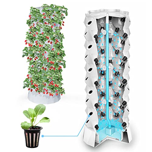 ZXMT Hydroponics Tower Growing System, DIY Hydroponics Farm Equipment Aeroponic for Indoor Herbs, Fruits and Vegetables with Hydrating Pump Timer Adapter