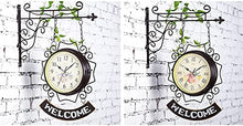 YHdtUO Outdoor Clock Garden Clocks,Double Sided Wall Retro Clocks Battery Operated Silent,