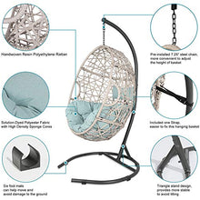 Iwicker Outdoor Rattan Egg Hanging Swing Chair with Cushions and Stand (Blue)