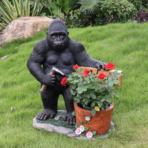 Outdoor Gorilla Garden Statue Flower Planter Urns with Welcome Sign, Resin Animal Yard Sculpture, Patio Porch Lawn Entryway Backyard Ornament for Courtyard Walkway Landscape Decor (Standing Gorilla)