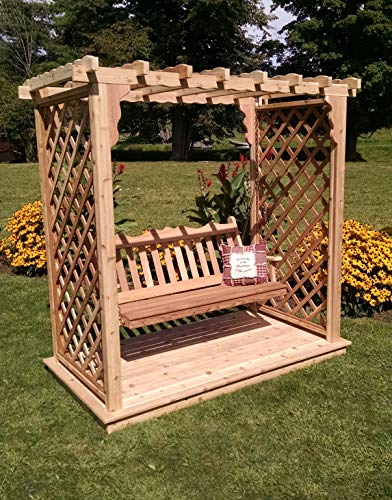 Backyard Crafts Amish-Made Covington Style Cedar Arbor with Deck & Swing 6' Wide Natural Stain