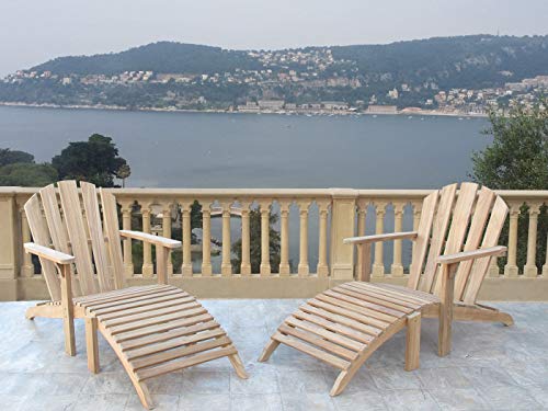 kingrattan.com All Natural Top Grade Genuine Teak Wood Adirondack Chair and Ottoman (2-Pack)