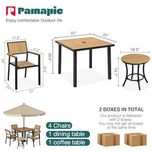 Pamapic 6-Piece Outdoor Aluminum Patio Dining Set with Plastic-Wood Table Top and 4 Stackable Chairs Teak