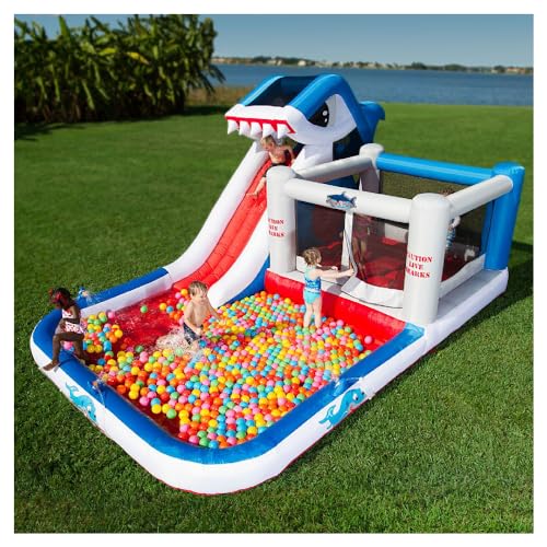 Blast Zone Shark Park Inflatable Water Park Bouncer White/Red/Blue