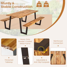 ORALNER Acacia Wood Picnic Table Bench Set w/2“ Umbrella Hole, 6-8 Person