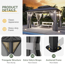 Aoxun Gazebo 10x14 Hardtop Gazebo with Double Galvanized Steel Roof, Gray