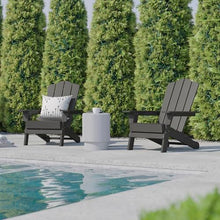 Flash Furniture Newport Adirondack Chairs with Cup Holders, Weather Resistant Poly Resin Adirondack Chairs, Set of 4, Gray