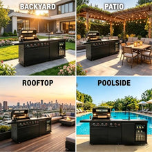 RGWYGCG Outdoor Kitchen Island Grill, 6-Burner Gas Grill with Refrigerator, Sink & Food Prep Countertop, Heavy Duty Stainless Steel Modular Outdoor Kitchen for Backyard, Patio